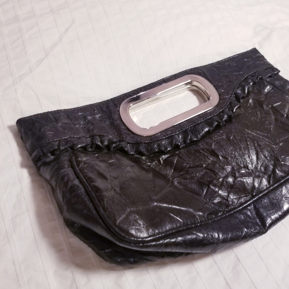 3/$45 Black clutch bag purse silver magnetic distressed look